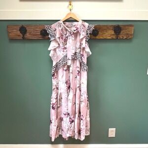 Anthropologie Kachel Silk Sedona Sunrise Floral Maxi Midi Dress Tiered NEW 12